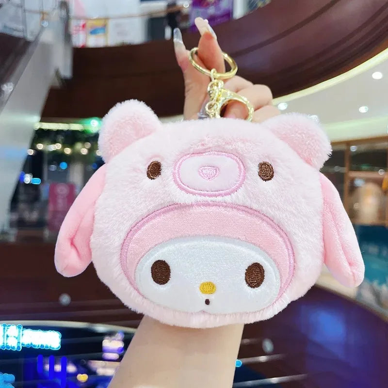 Sanrio Kuromi Plush Keychain Wallet Melody Cinnamoroll Plushies Coin Purse Earphone Organizer Bag Pendant Key Ring Girls Gifts