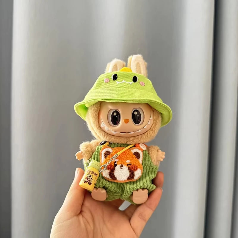 15/17cm Mini Plush Doll'S Clothes Labubu I II Idol Dolls Sitting Party Cute Hat Bib Pants Clothing Accessories Doll not Included