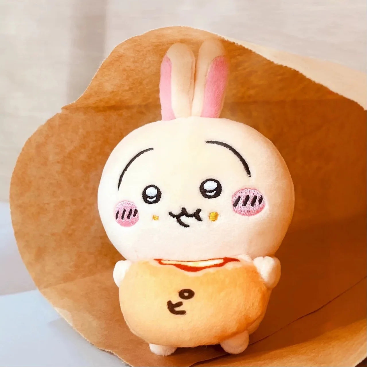 10cm Bun Pizza Usagis New Self-deprecating Bear Scissors Plush Doll Hazelnut Cartoon Girl Bag Hanging Keychain Decoration Gift