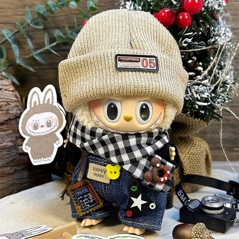 For 17cm Labubu Dolls Accessories DIY Doll Clothes Heartbeat Long Eared Furry Rabbit Costume Cartoon Dress Up Labubu Outfit