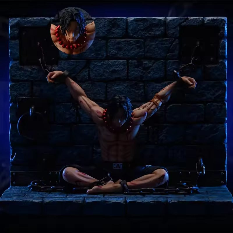 22cm One Piece Portgas D Ace Figure Team Prison Name Whitebeard Pirates Captain Of The Second Anime Christmas Gifts Scene Model