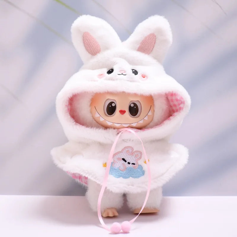 For 17cm Labubu Dolls Accessories DIY Doll Clothes Heartbeat Long Eared Furry Rabbit Costume Cartoon Dress Up Labubu Outfit