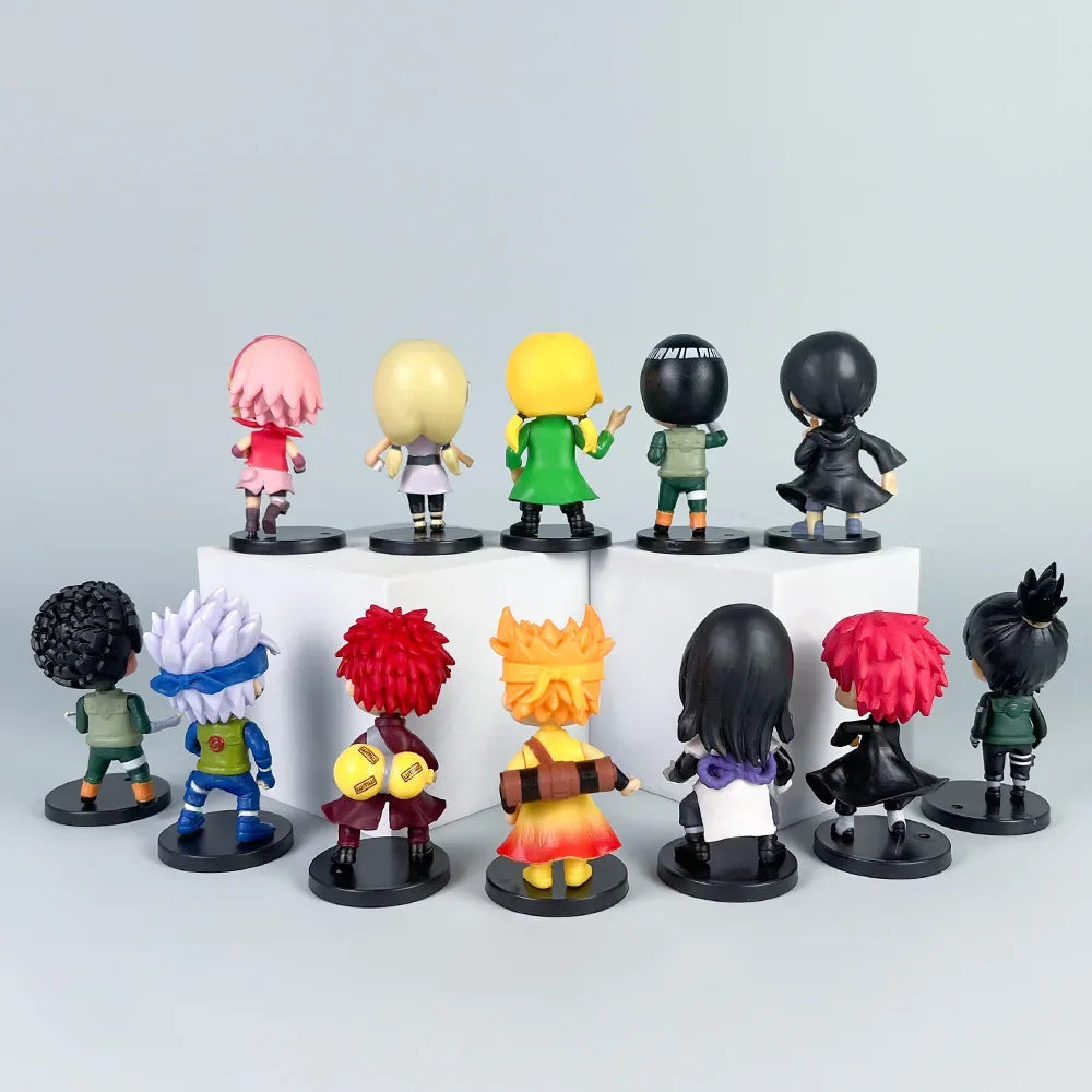 12Pcs Naruto Anime Sasuke Itachi Kakashi Gaara Jiraiya Sakura Q Version Model PVC Figures Kids Toys Dolls Gift
