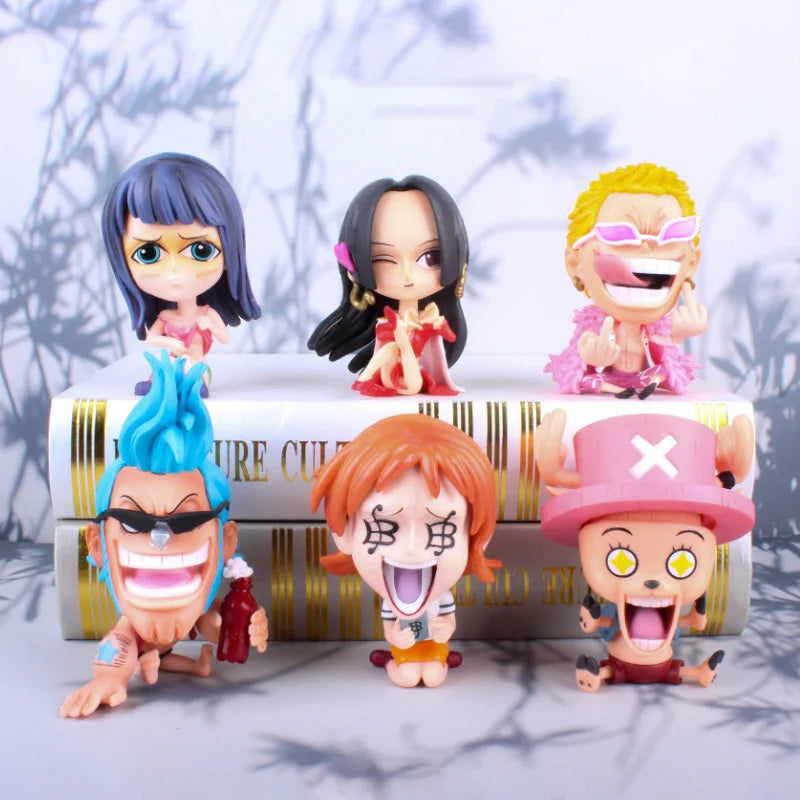 8-10cm Anime Figure One Piece Monkey D Luffy Roronoa Zoro Kawaii Toys Q-Version Figural Nendoroid Car Decoration PVC Model Gift