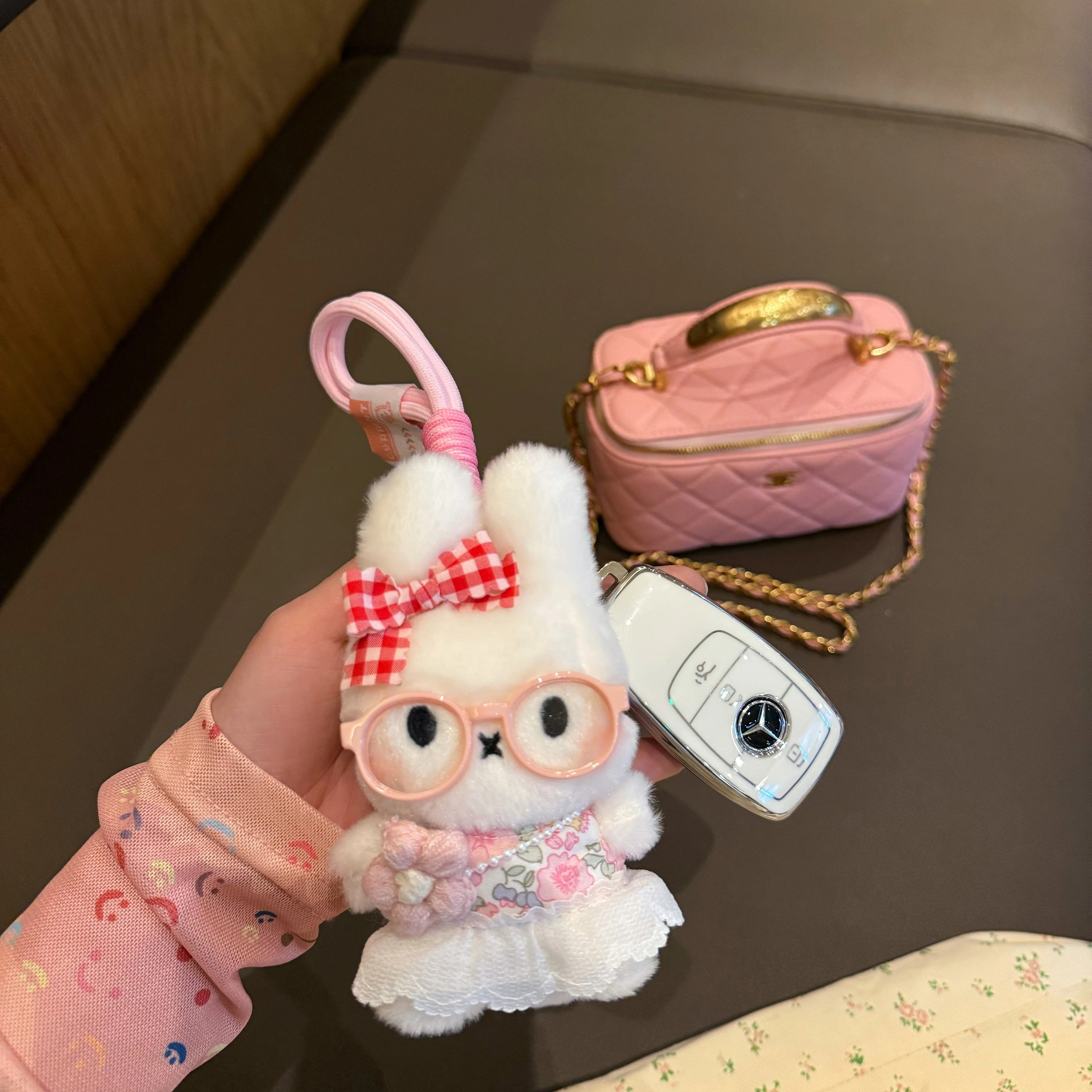 Bag pendant cute plush girl heart broken flower skirt rabbit keychain gift