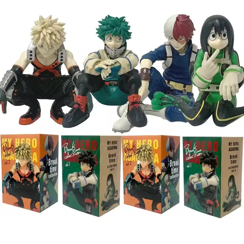 MHA Break Time Figures – Midoriya Izuku / Katsuki Bakugo / Ochaco Uraraka Sitting Pose PVC Anime Collectible Model Toy Gift