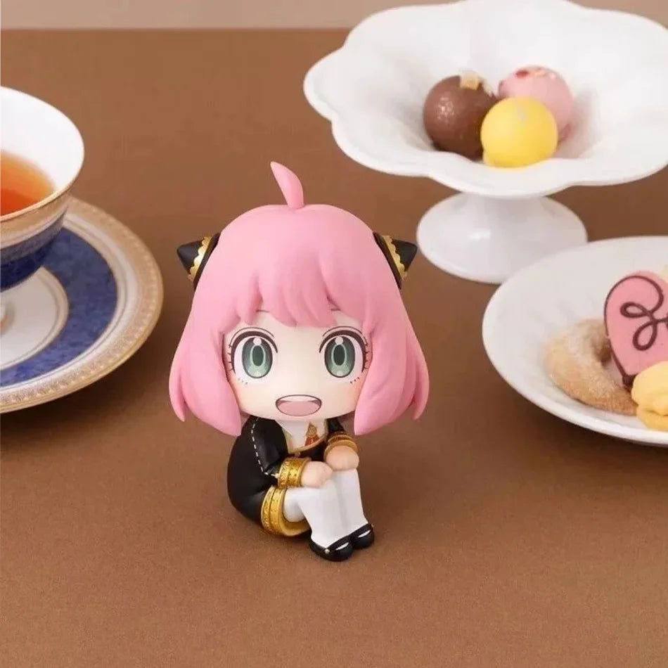 SPY x FAMILY Anya Forger Cute Sitting Anime Figure | 10cm Kawaii Q-Version PVC Collectible Tabletop Ornament Gift