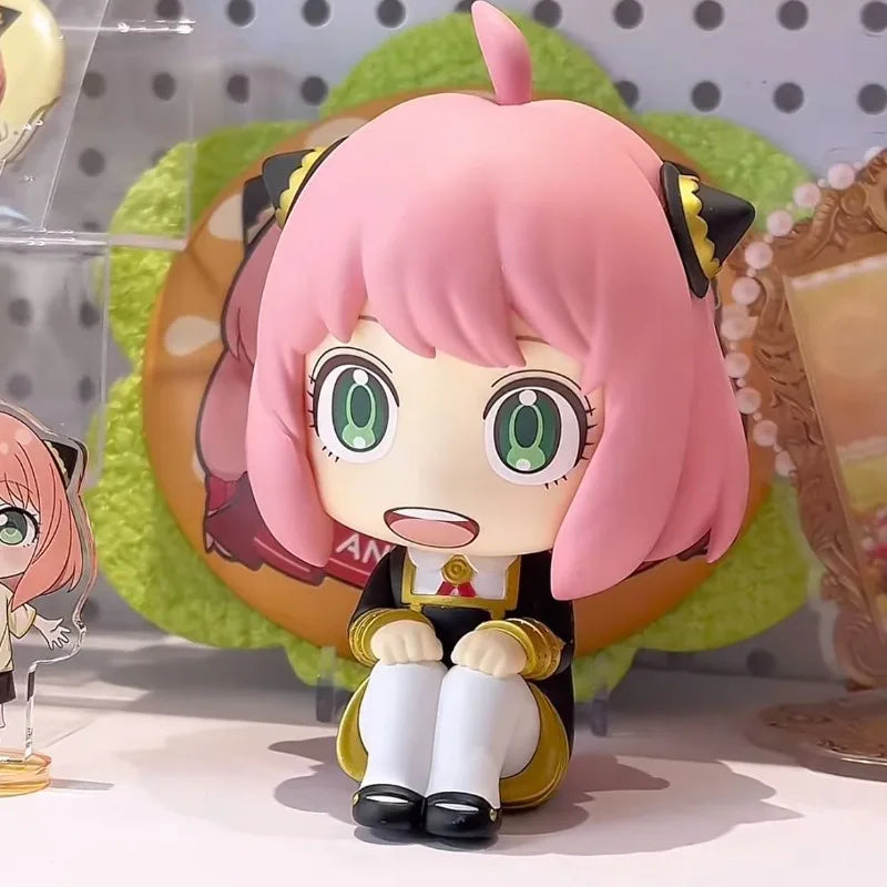 SPY x FAMILY Anya Forger Cute Sitting Anime Figure | 10cm Kawaii Q-Version PVC Collectible Tabletop Ornament Gift