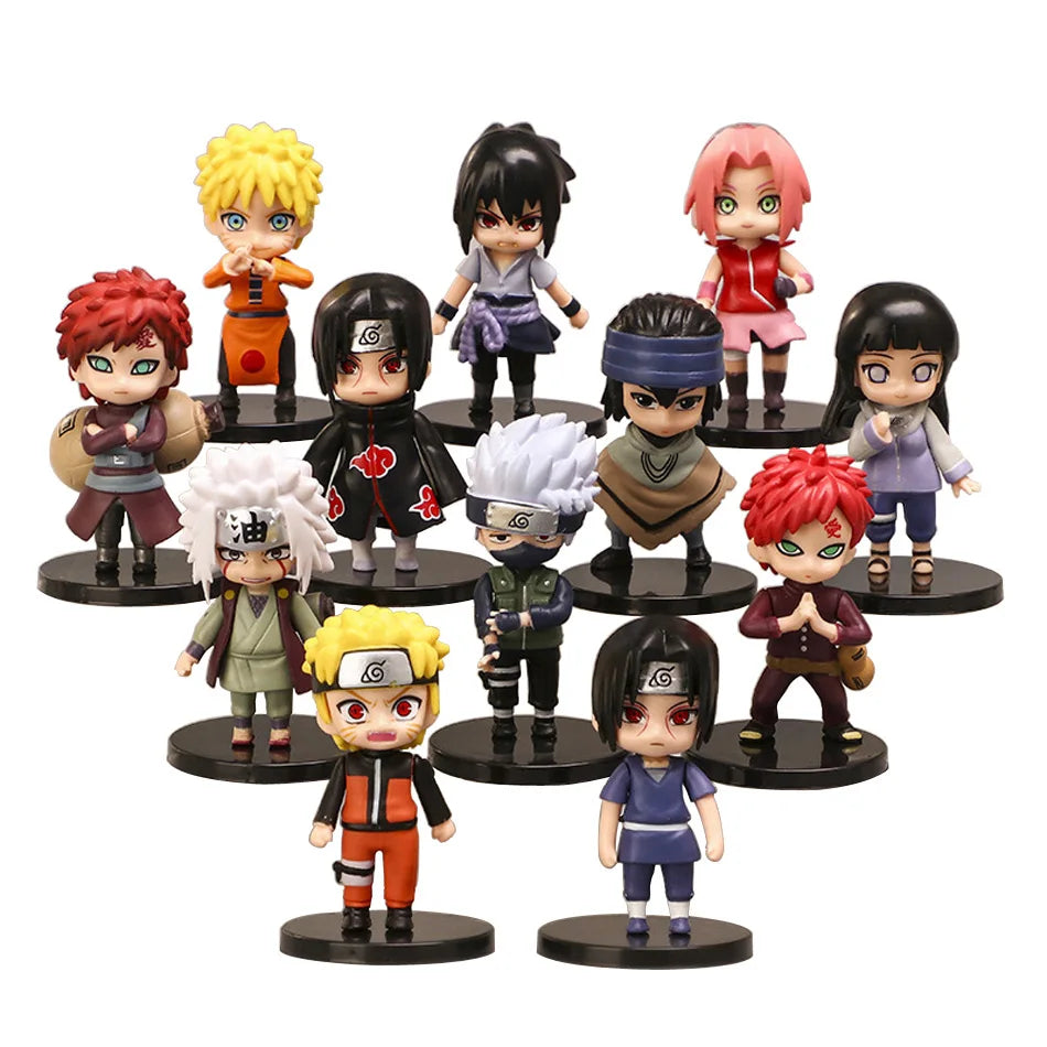 12pcs/set Anime Figure Naruto Shippuden Hinata Sasuke Itachi Kakashi Gaara Action Figure Q Version PVC Figures Toys  Gift