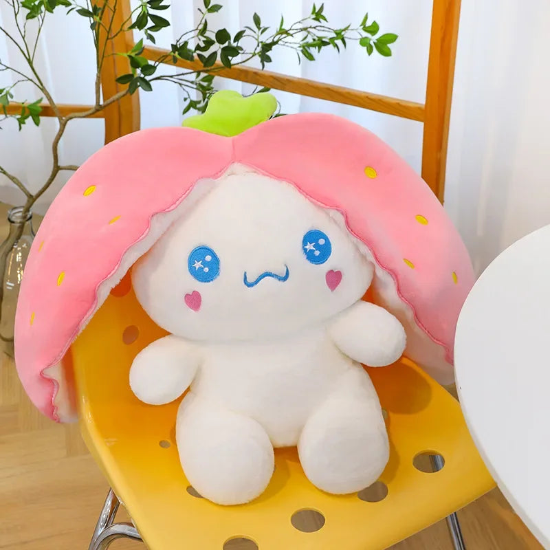 Sanrio Yugui Dog Transforms Into Strawberry Plush Toy Cartoon Cute Pineapple Plush Sleeping Pillow, Giving Girls Birthday Gifts