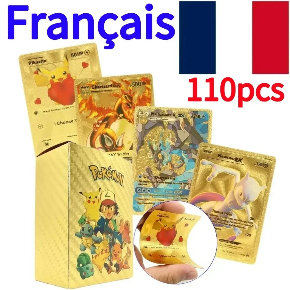 Pokemon Colorful Card 55 Pcs Charizard Mewtwo Pikachu VMAX GX VSTAR Spanish English German Korean French Gold Foil Card