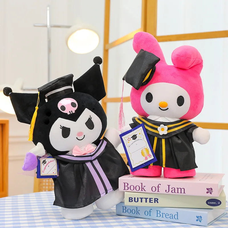 Sanrio Anime Plush Cinnamoroll My Melody Kuromi Hello Kitty Graduation Plushie Doll Kawaii Soft Stuffed Graduation Gifts