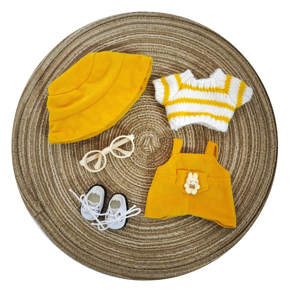 17cm doll clothes Labubu doll clothes casual versatile sweater fisherman hat overalls changing clothes