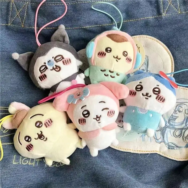 Chiikawa Self-deprecating Bear Collaboration Sanrioin Plush Doll Helo Kiity1 Melodyi Kuromev Sachiji Plush Toy Keychain Decorate