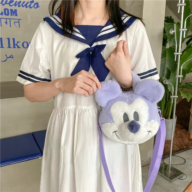 Disney Mickey Mouse Head Plush Doll Shoulder Bag Cartoon Cute Plush Doll Fashion Backpack for Girlfriend Birthday Gift