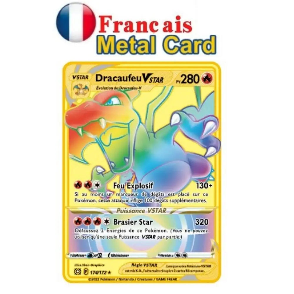 New Pocket Monster French Card Metal Gold Vmax GX Energy Card Charizard Pikachu Rare Series Combat Coach Card Children's Toy Gif