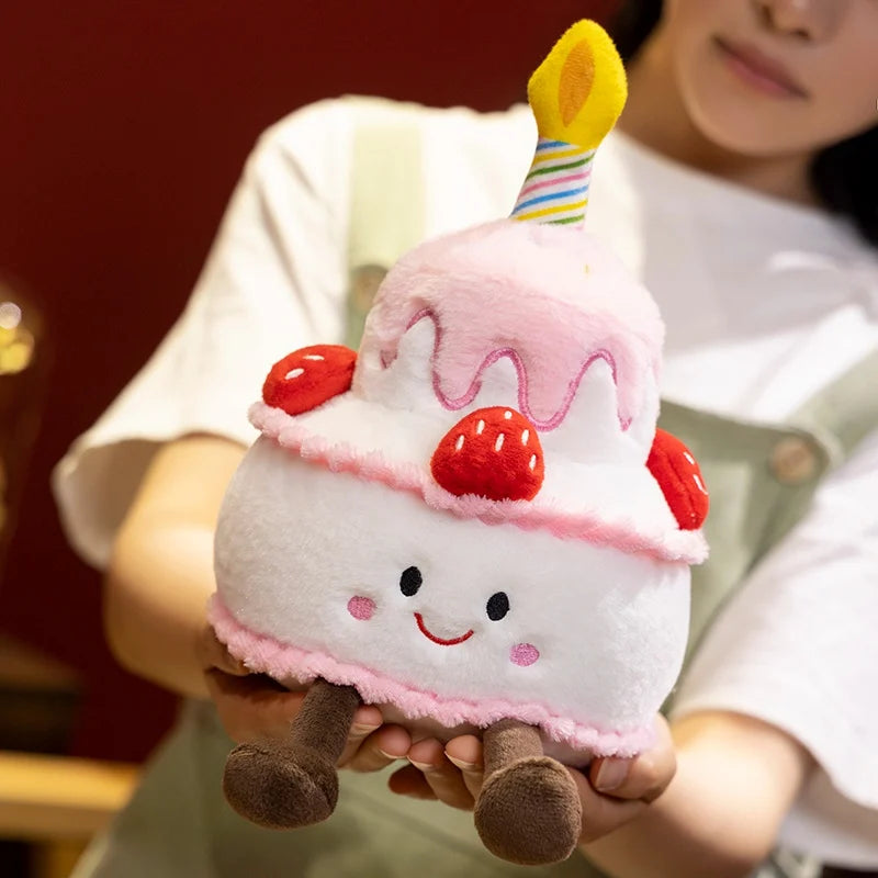 Jelly Cat Strawberry Cake Plush Toys Plush Food Dessert Pillow Kawai Sweet Birthday Cake Candle Party Decoration Creative Gifts