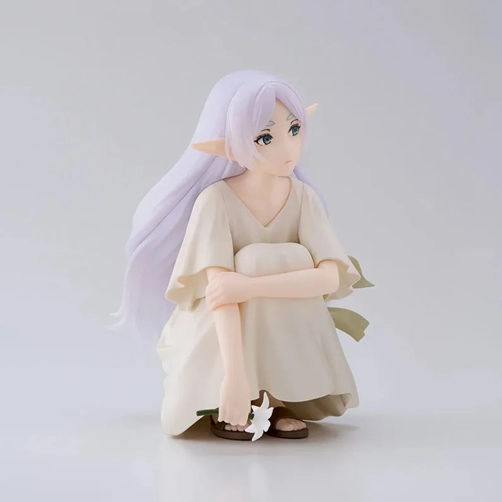 10cm Anime figure Frieren squat posture white skirt  action figures Frieren figurine Doll PVC Model Toy Collection Statue  Gift