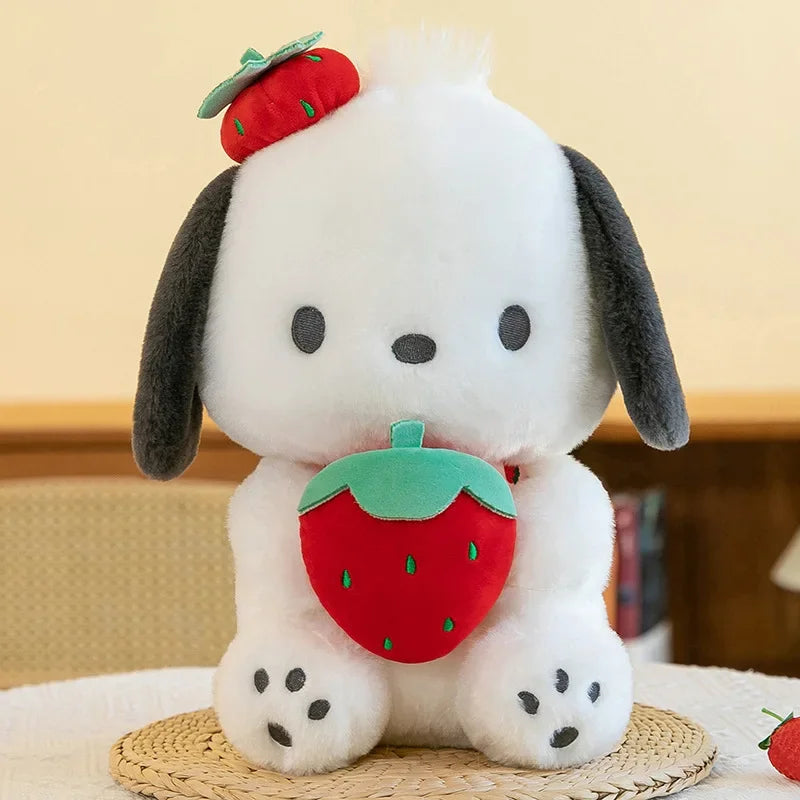 25cm Kawaii Melody Doll Sanrio Cinnamon Dog Hugging Strawberry Stuffed Plush Toy Cartoon Anime Plush Doll Sleeping Pillow