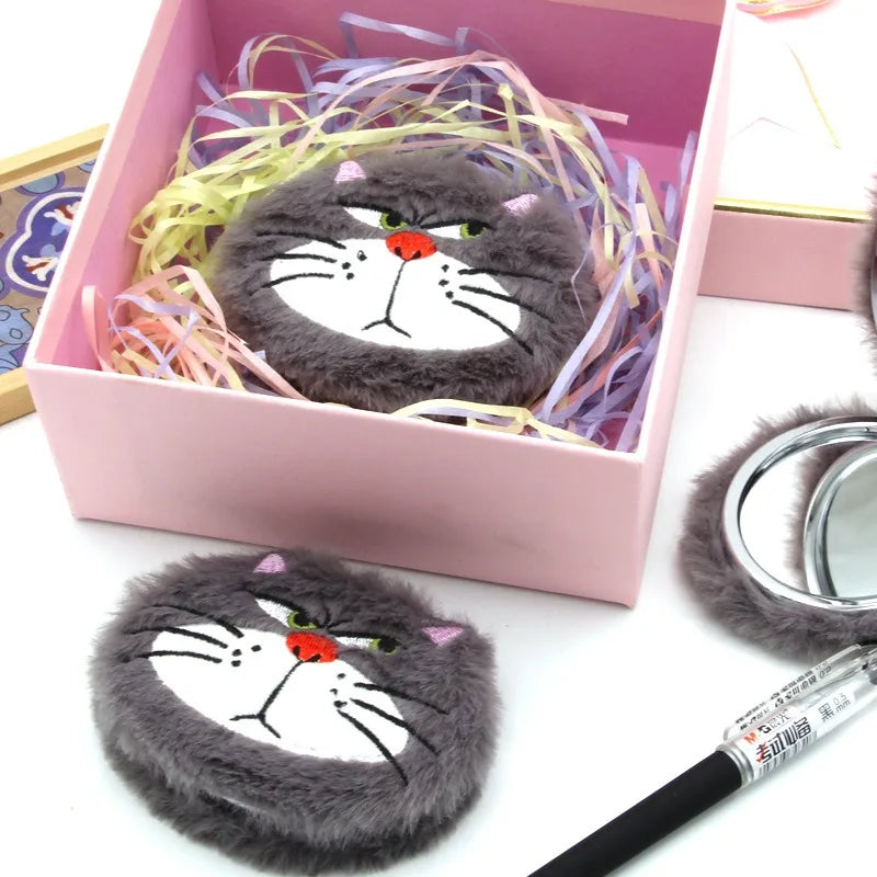 Disney Cinderella Lucifer Cat Kawaii Makeup Mirror with Magnifying Glass Portable Flip Cover Two-Sided Foldable Plushes Mirror