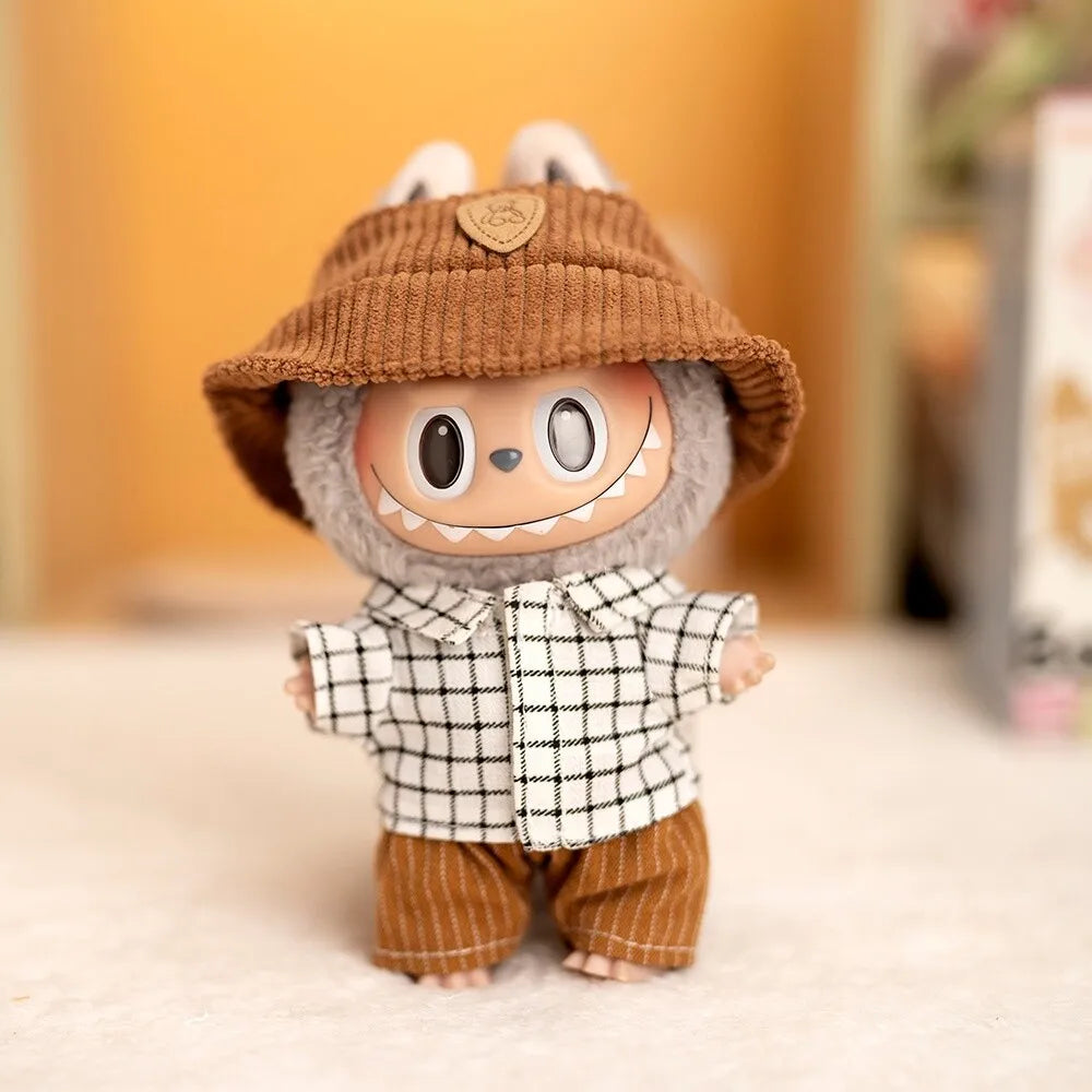 15/17cm Mini Plush Doll'S Clothes Labubu I II Idol Dolls Sitting Party Cute Hat Bib Pants Clothing Accessories Doll not Included