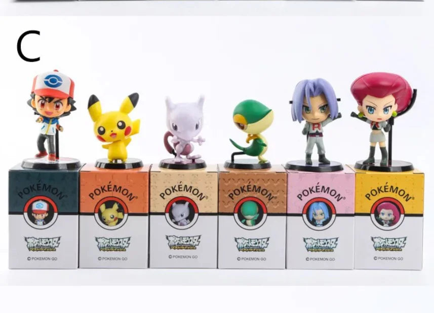6pcs Tomy Pokemon Big Head Elf Kanto Region Ash Ketchum Johto Region Rocket Team Jessie James Meowth Action Figure Model Toys