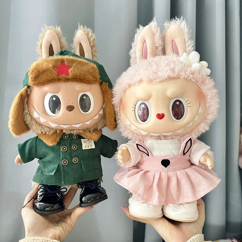 17cm Plush Doll's Clothes The Monster Labubu Outfit Accessories Clothing DIY Lei Feng Army Green Coat Red Star Hat