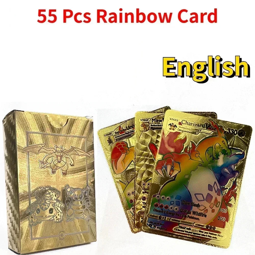 Pokemon Colorful Card 55 Pcs Charizard Mewtwo Pikachu VMAX GX VSTAR Spanish English German Korean French Gold Foil Card