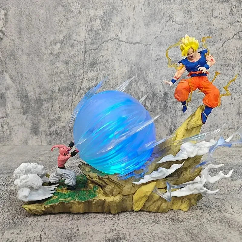 22cm Anime Dragon Ball Z Figure Son Goku VS Buu Battle Goku Figure GK Figurine Model Pvc Statue Collectible Decoration Doll Toys