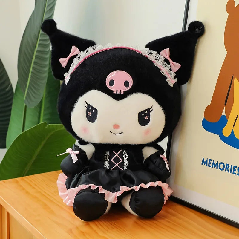 25cm Cartoon Sanrio Dress Kuromi Plush Toys Pillow Kawaii Dark Kuromi Peluch Toy Soft Stuffed Doll Xmas Gift For Girls