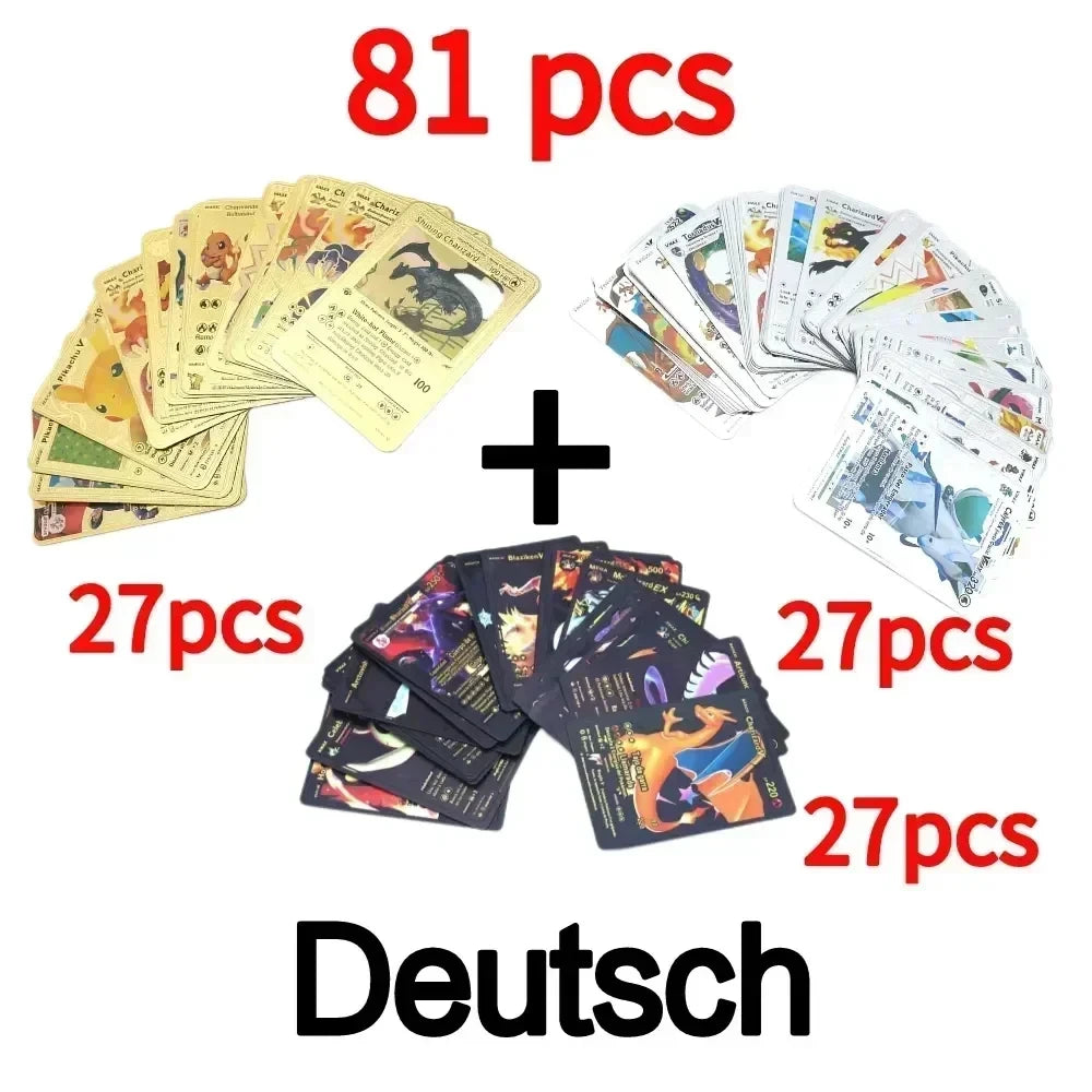 Pokemon Colorful Card 55 Pcs Charizard Mewtwo Pikachu VMAX GX VSTAR Spanish English German Korean French Gold Foil Card