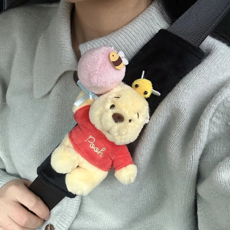 Cute Winnie The Pooh Cartoon Plush Safety Belt Shoulder Cover Fashionable Car Four Seasons Universal Anti-wear Safety Belt