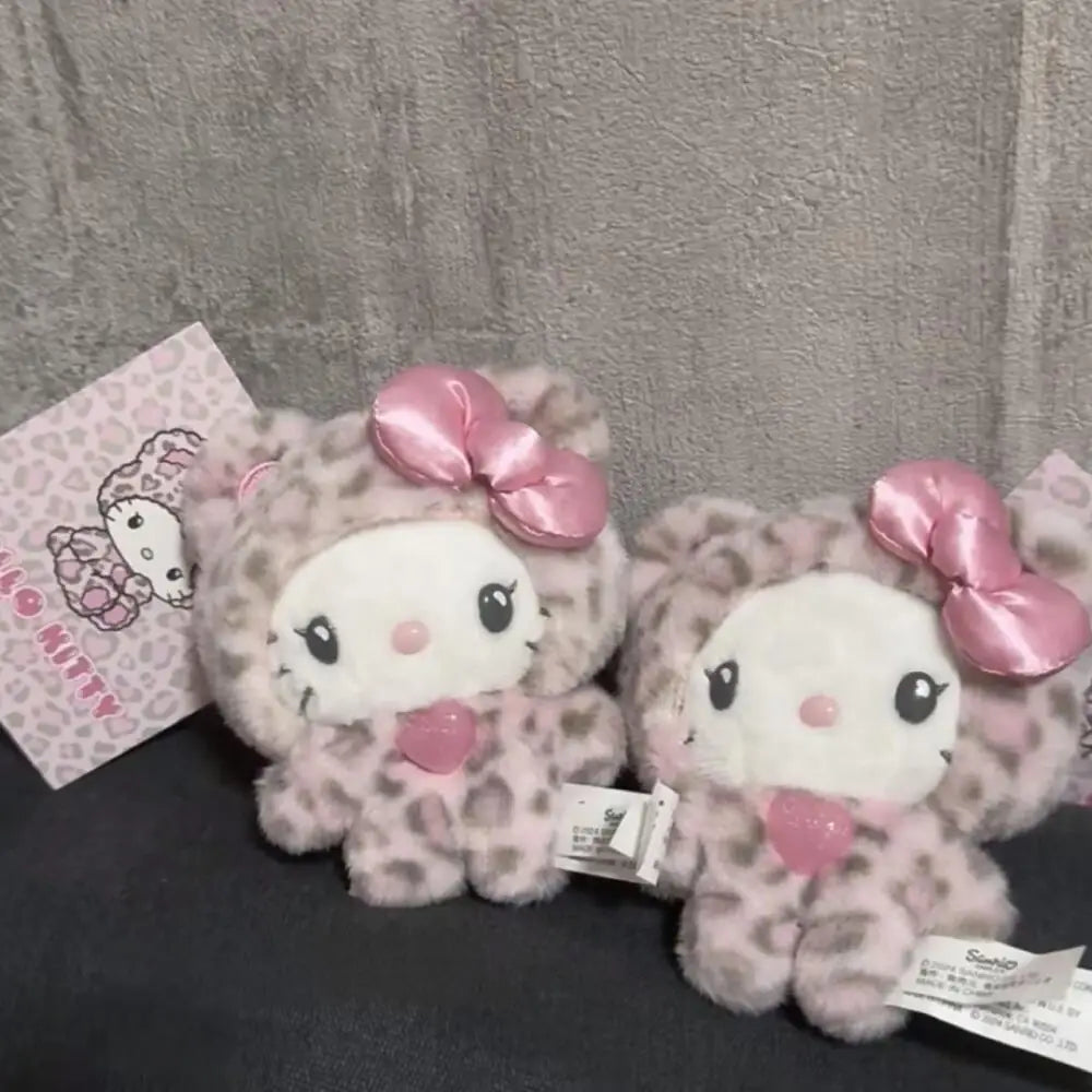 Sanrio Hello Kitty Leopard Print Bear Series Pendant Keychain Cute Cartoon Plush Doll Kitty Cat Pendant Keychain Bag Accessorie