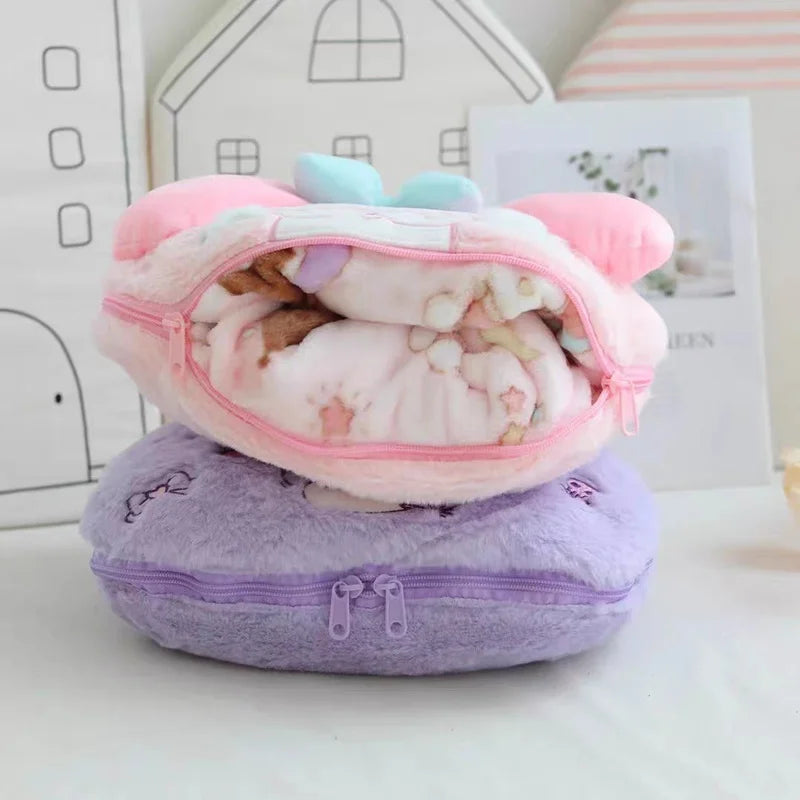 Sanrio Kawaii Cinnamoroll Kuromi My Melody Handbag Blanket Cartoon Anime Figure Portable Pillow Nap Air Conditioner Blankets