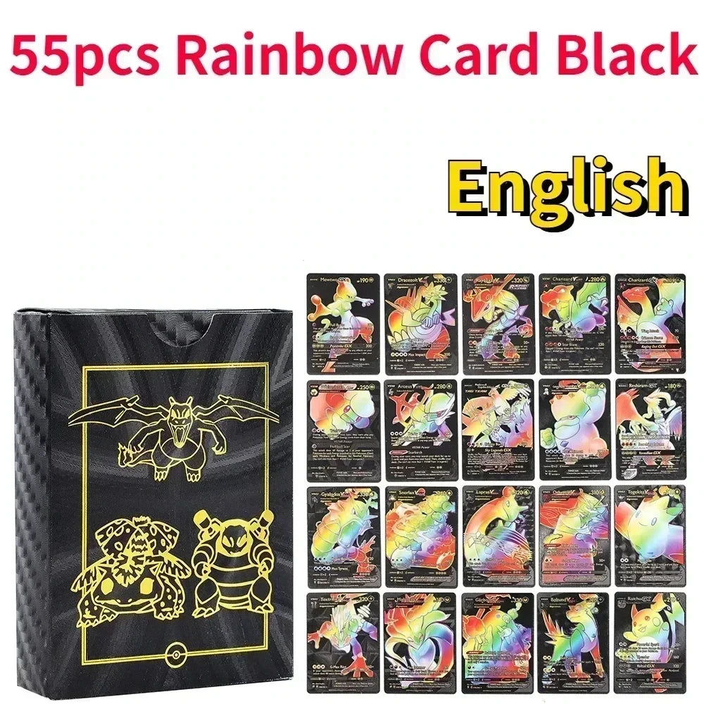 Pokemon Colorful Card 55 Pcs Charizard Mewtwo Pikachu VMAX GX VSTAR Spanish English German Korean French Gold Foil Card