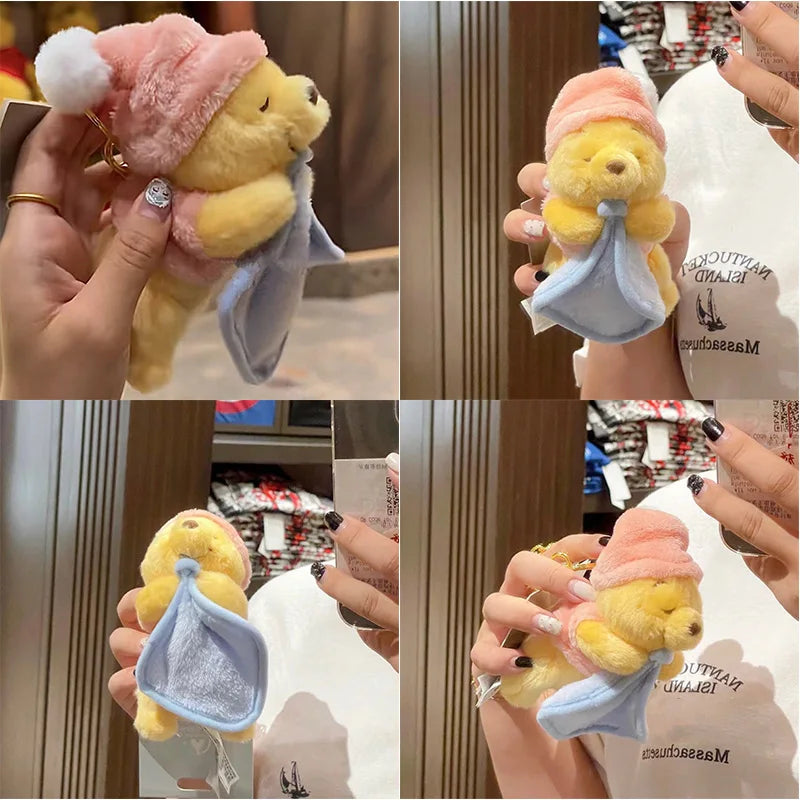 15CM Winnie The Pooh Plush Doll Kawaii Pooh Bear Plush Doll Keychain Girls Bag Accessories Plush Doll Ornaments Birthday Gifts