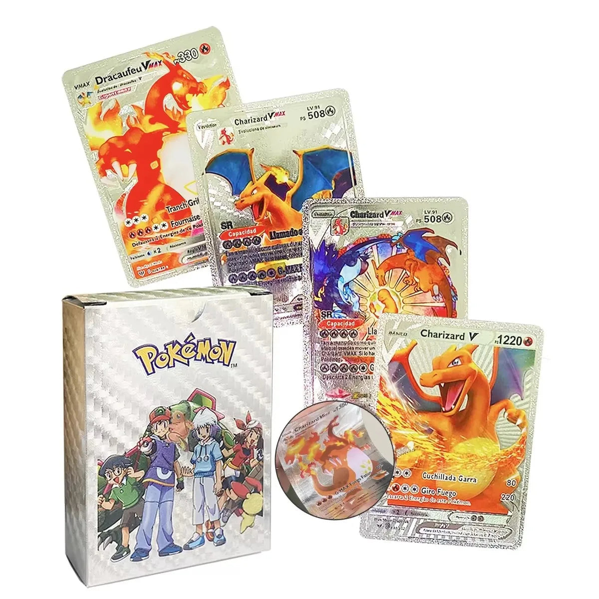 Pokemon Cards French Pikachu Gold Silver Black Silver Vmax GX V English Spanish French German Pokemon Collection Card Toys Gifts