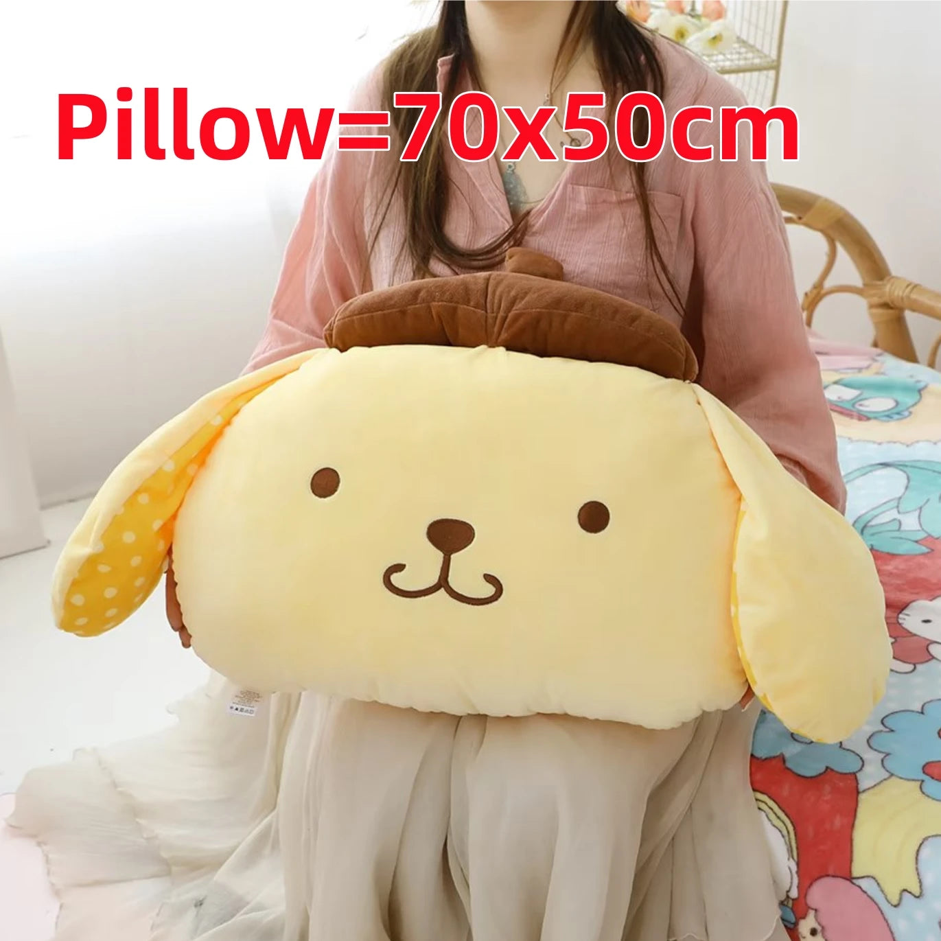 Sanrio Cute Pom Pom Purin Plush Toy Headrest Seat Belt Cover Back Cushion For Car Seat Throw Pillow Sofa Bed Xmas Gifts Girl