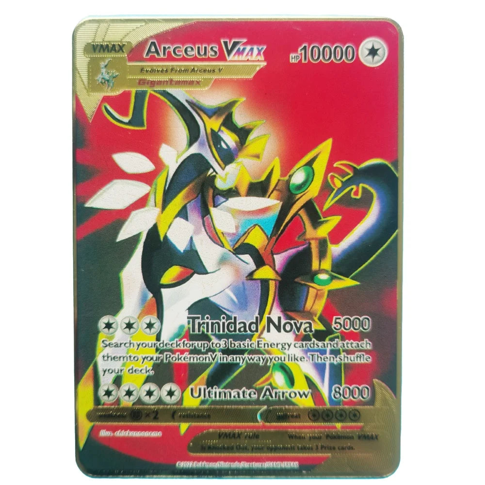 2024 Pokemon English Metal Card Anime Pikachu Charizard Mewtwo Blastoise Vmax Shiny Letters Game Collection Card Kids Toy Gifts