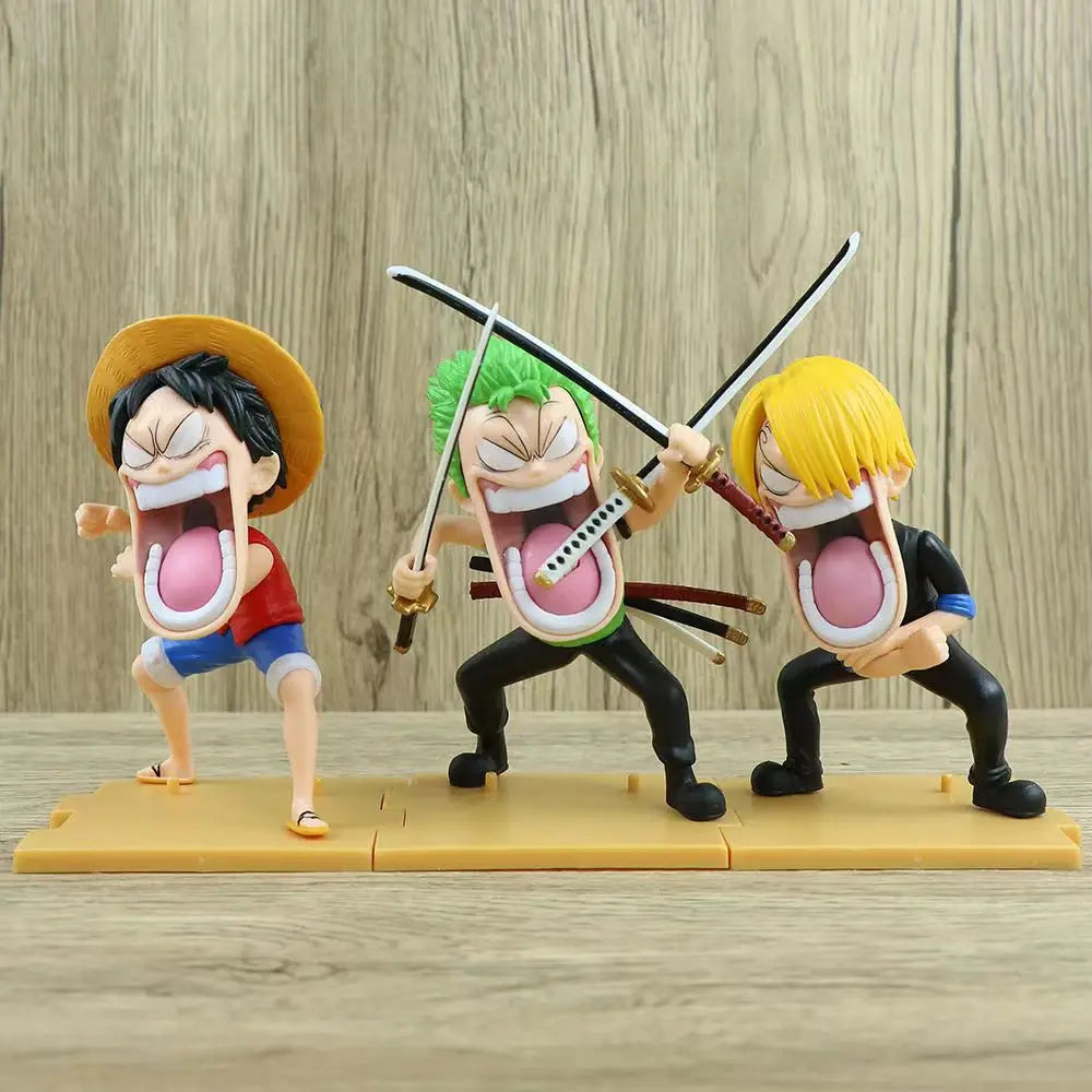 15cm Animation One Piece Luffy Figures Sanji Monkey D Luffy Roronoa Zoro Action Figure The Hungry Trio PVC Anime Model Toys