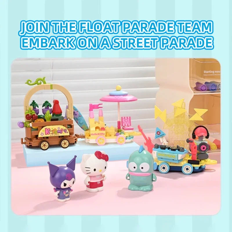 Sanrio Series Building Blocks Hangyodon Kuromi Hello Kitty Melody Flower Car Model Bricks Collection Kids DIY Toys Holiday Gifts