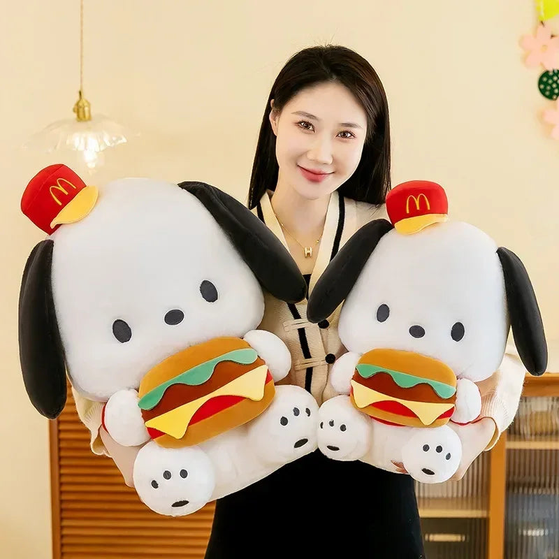 Sanrio Pochacco Series Hamburger Pochacco Plush 52cm Pillow Dolls Puppy Plushies Doll Home Decor Kids Toys Birthday Holiday Gift
