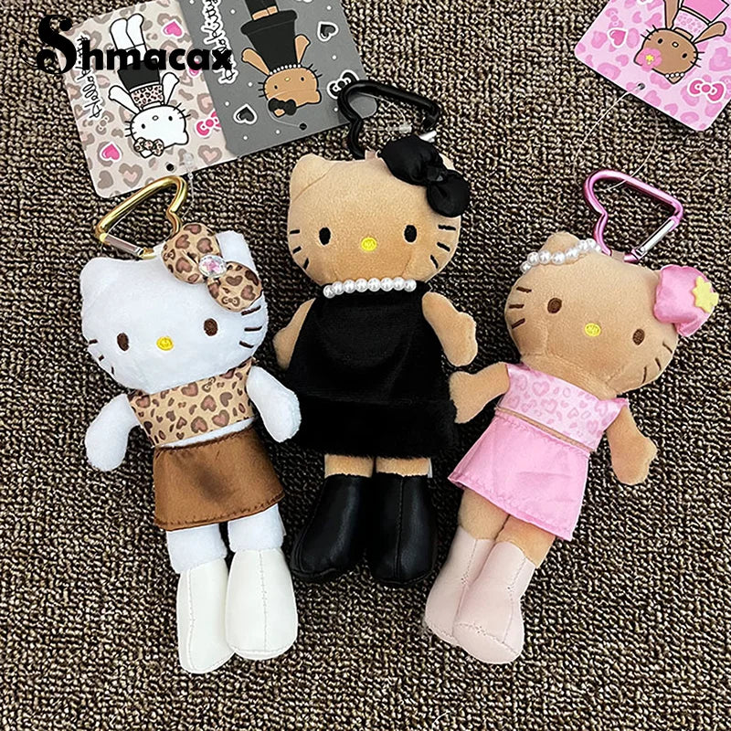 Long Legs Hello Kitty Pendant Keychain Accessories Sanrio Leopard Print Black Leather Love Buckle Christmas Gift