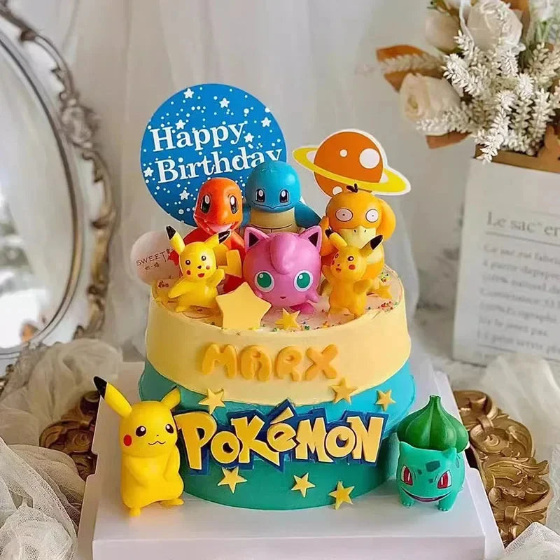 13Pcs/set Pokemon Cake Topper Party Anime Figure Pikachu Happy Birthday Pokemon Cake Decoration Ornaments Supplies Boy Kids Gift