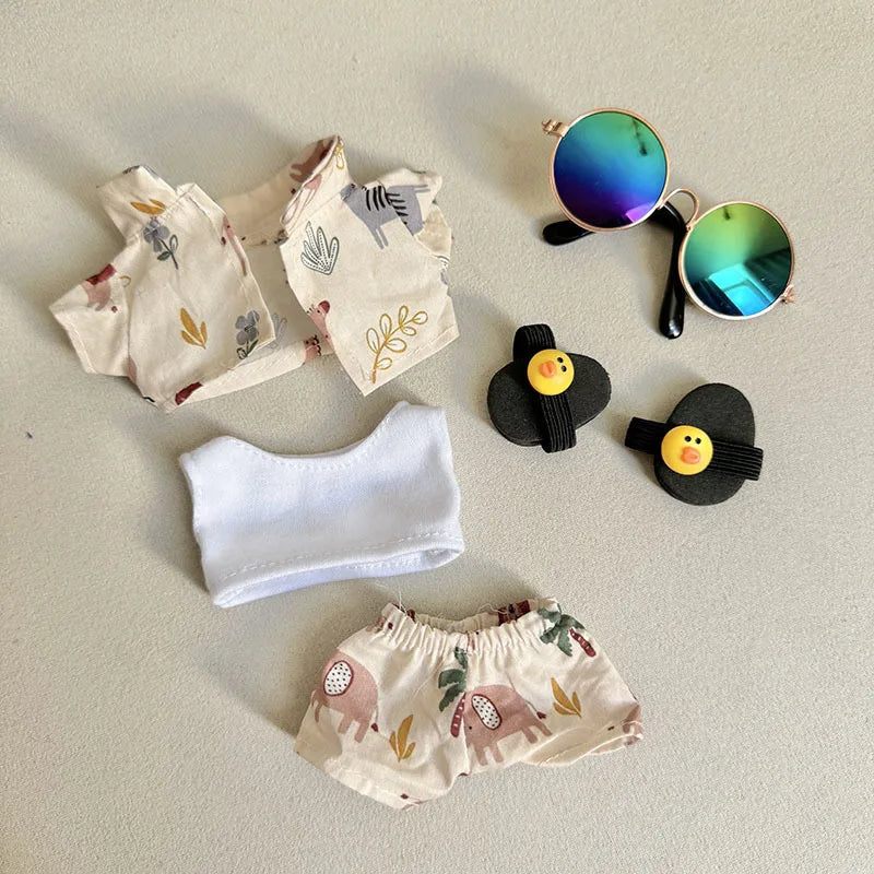 Labubu Doll Clothes Beach Resort Style Overalls Labubu Idol V1 V2 Dolls Clothing Accessories 15/17cm Plush Doll Universal (No Doll)