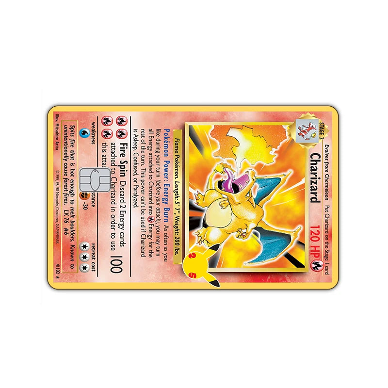 27 Options Available PTCG Charizard Credit Card Skin Sticker Anti-degaussing No Adhesive Residue for VISA Card Debit Card Anime