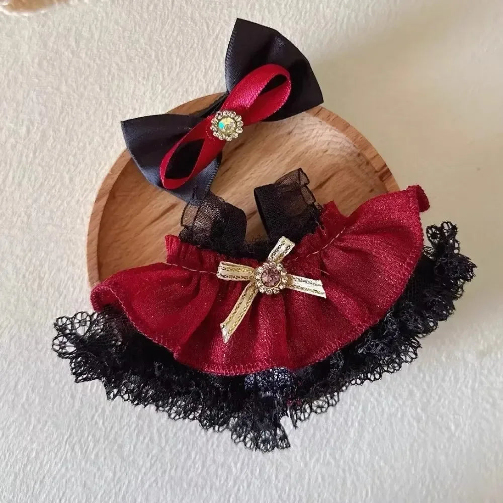 17cm Mini Plush Doll'S Clothes Outfit Accessories For Korea Kpop Labubu Idol Pink bright silk bow princess gauze skirt Clothing