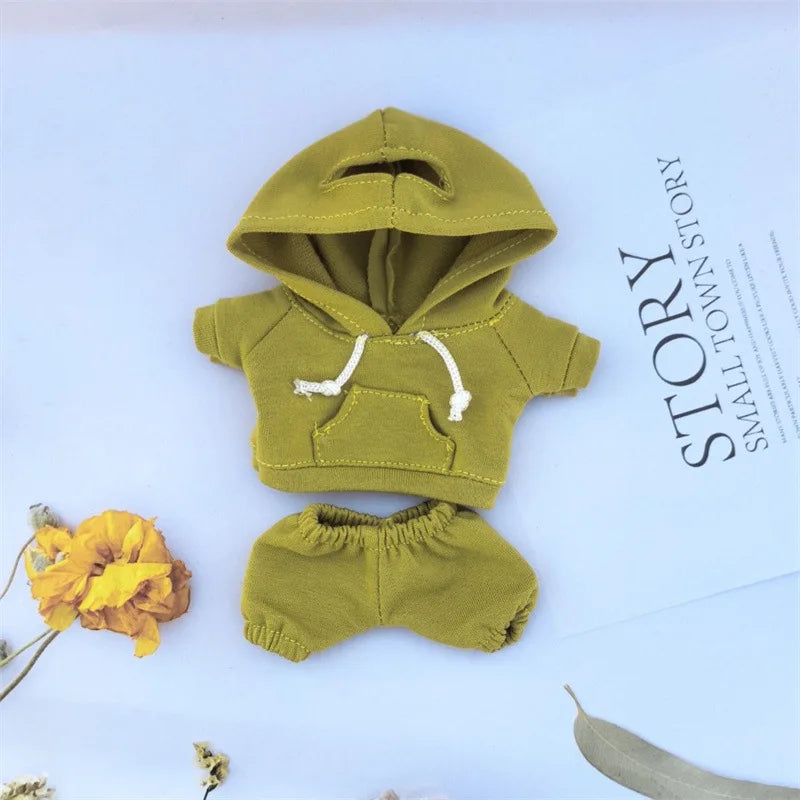 17cm Labubu I II Idol Dolls Cute Mini Plush Doll'S Clothes Korea Kpop Exo Idol Dolls DIY Accessories Gifts Bear Hoodie Set