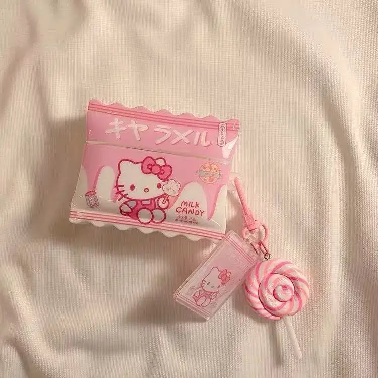 For AirPods 4 3 2 1 Pro Pro2 Earphone Case 3D Hello Kitty Candy Lollipop Silicone Cartoon Headphone Box With Pendant Cover