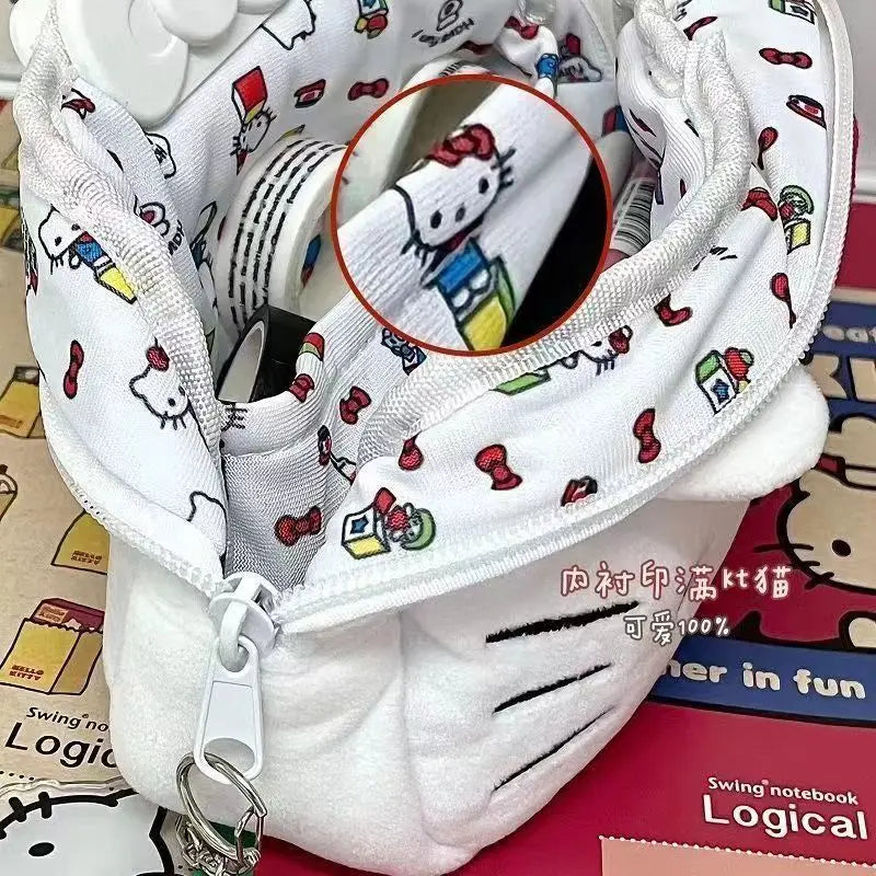 New Hello Kitty Plush Storage Bag Sanrio Makeup Bag Pencil Case Cartoon Student Stationery Bag Girl Makeup Bag Birthday Gift